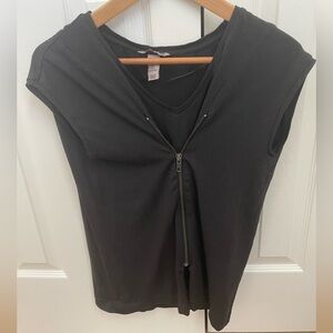H&M Black Sleeveless Tee with Zipper Detail